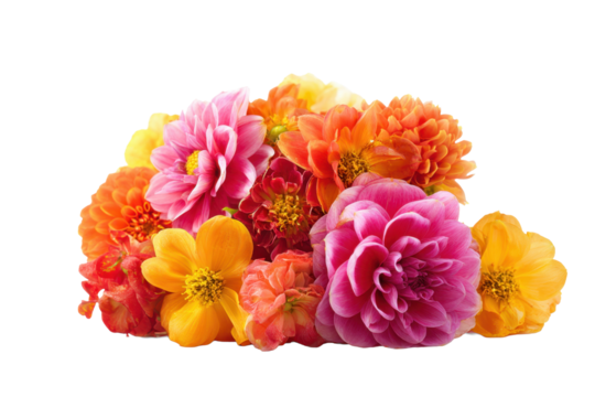 Bright mixed dahlias bouquet on transparent background - Powered by Adobe