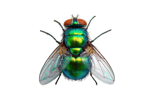 Iridescent Greenbottle Fly Isolated Macro on Transparent Background