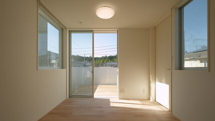 Obraz premium 白壁と木目床の日当たり良好な角部屋