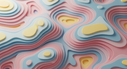 Multilayered abstract background with smooth fluid contour lines in a soft pastel color palette creating a sense of depth
