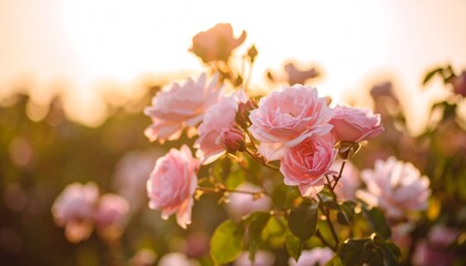 Obraz premium Pink roses in golden sunlight