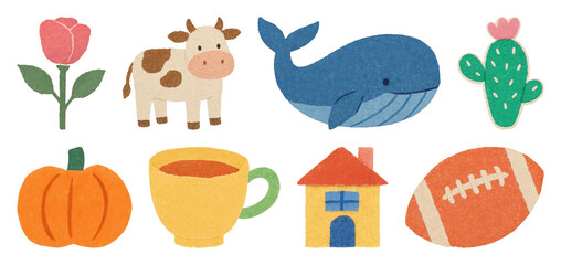 PNG Colorful cartoon icons collection, element set on transparent background