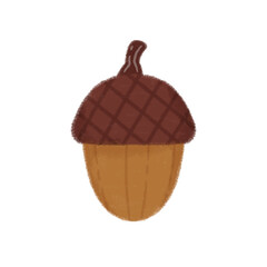 Acorn Illustration in Cute Crayon Style for Autumn Season.