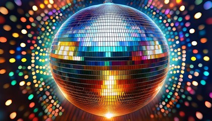a reflective disco ball featuring numerous shiny mosaic tiles designed to scatter light in vibrant patterns