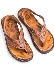 Handmade Brown Leather Flip-Flops for Casual Summer Beachwear: Stylish Eco-Friendly Footwear with Ethnic Design