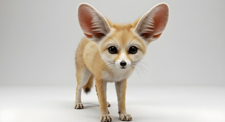 Obraz premium Fennec fox with detailed fur and expressive eyes, isolated on white background.