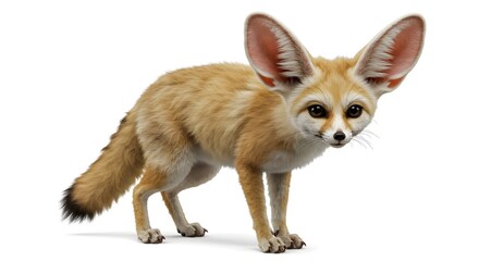 Obraz premium Fennec fox with detailed fur and expressive eyes, isolated on white background.