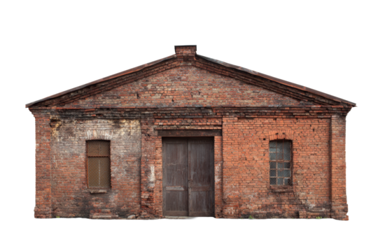 Old Brick Industrial Warehouse on Transparent Background