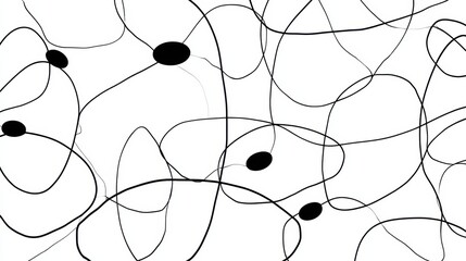 Intricate Black and White Abstract Lines Forming a Dynamic Web of Shapes and Connections Across a Bright Background