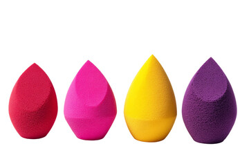 Colorful makeup sponges isolated on transparent background, cosmetic beauty blenders PNG cutout for mockup and design