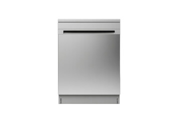 A silver dishwasher with a silver door