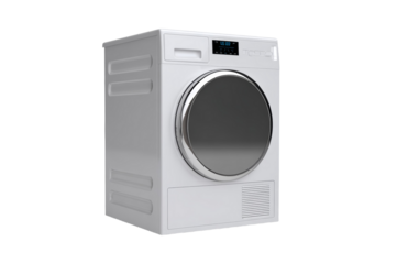 A white dryer with a digital display