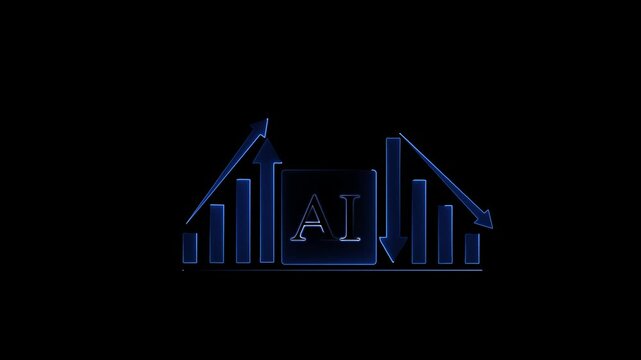 Glowing neon AI powered business Abstract business graph icon optimization, Cost reduction and Cost reduction and Quality control, AI graph neon cost and quality . 4k video black background .