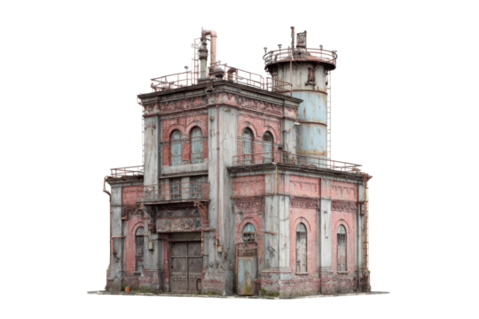Derelict Former Power Station on Transparent Background