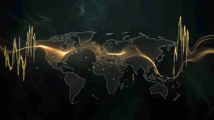 A digital world map with glowing lines, representing connections and data flow across the globe - Powered by Adobe