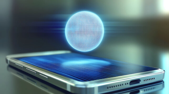 Futuristic glowing orb hovers above a sleek smartphone screen, representing global connectivity, digital innovation, and technological advancement.