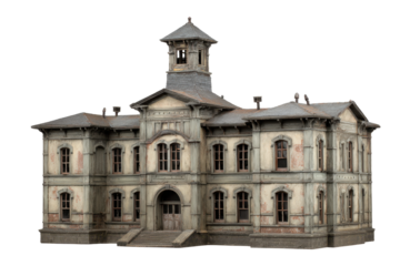 Abandoned Victorian School Building on Transparent Background