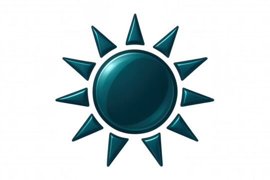 Teal sun glowing vibrantly against transparent backdrop, radiating dynamic visual energy