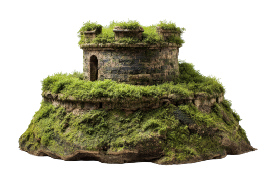 Moss-Covered Stone Fort on Isolated Rock
