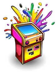 Retro Arcade Video Game Console Illustration: Colorful Fun and Nostalgic Entertainment