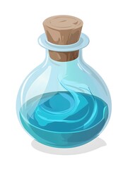 Vintage Chemical Potion in a Blue Glass Flask: A Mystical Science and Herbal Medicine Experiment