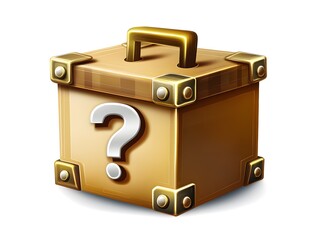 Mystery Box Vector Illustration: Colorful Wooden Container with Question Mark Icon for Fun Game Design and Branding