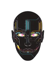 Futuristic Robot with Neon Colors: Artificial Intelligence and Cybernetic Design Elements in Modern Digital Art Illustration