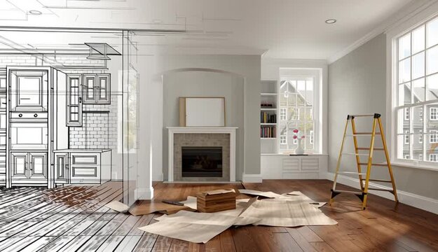 Concept of home refurbishment, showing the transformation and renovation process of a residential space