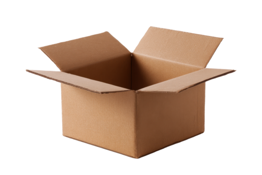 Open Cardboard Box on Transparent Background