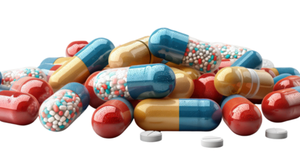 Colorful wooden beads resembling a string of red, white, and blue capsules