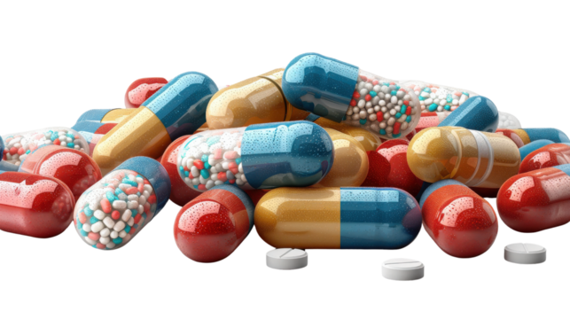 Colorful wooden beads resembling a string of red, white, and blue capsules