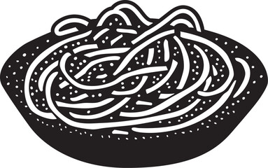 Italian Pasta Plate in Woodcut Style – Black and White Vintage Vector
