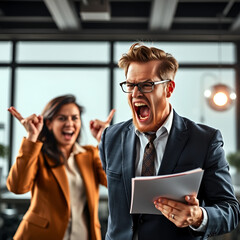 Angry mean boss yelling at employee for missing deadline, executive manager scolding ineffective salesman showing bad work results, firing worker for failure, team leader dissatisfied with report