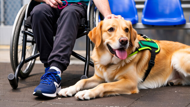 Person in a Wheelchair Petting a Service Dog - Powered by Adobe