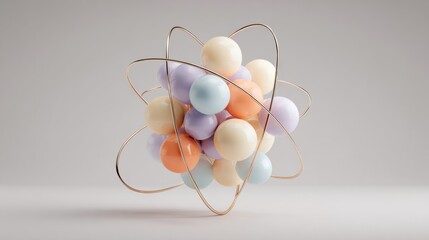 Colorful Atomic Model With Spheres Representing Particles in a Modern Design Displayed on a Minimalist Background