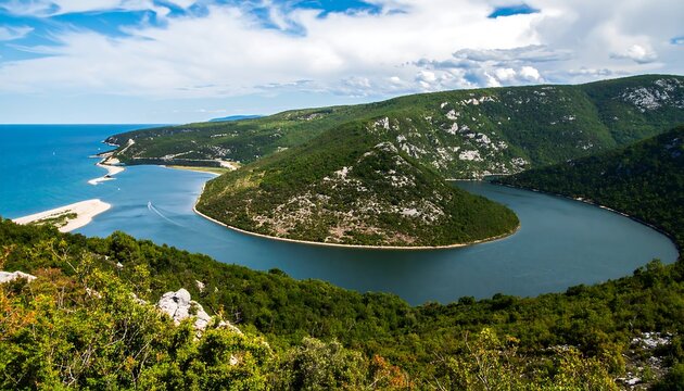 Majestic view of the bend of the Zrmanja River, surrounded by lush greenery