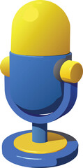 A blue microphone with a yellow top set against a plain white background.