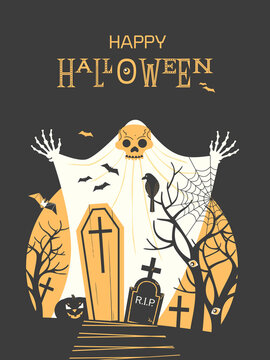 Happy Halloween holiday fancy scary vector poster