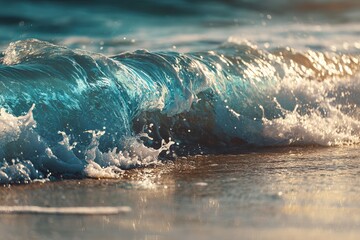 Close-up of blue sea wave rolling on shoreline