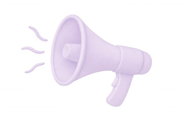 Purple megaphone standing against transparent backdrop, representing loud communication and message amplification