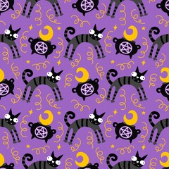 Halloween animals seamless cats pattern for wrapping paper and fabrics and linens and kids clothes print