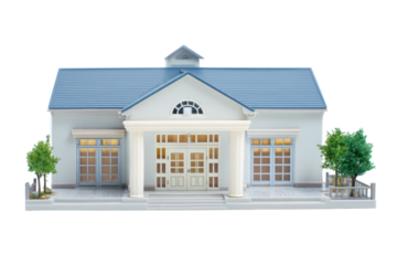 White Funeral Hall Building on Transparent Background
