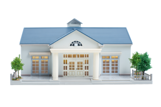 White Funeral Hall Building on Transparent Background