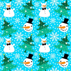 Christmas cartoon ice seamless snowman pattern for wrapping paper and fabrics