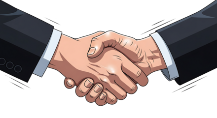 A close up illustration of two business people shaking hands in front of a black background image art on transparent background