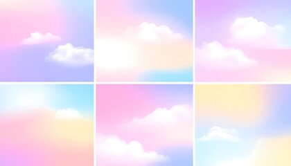 Pastel sky backgrounds with clouds. Soft color gradients