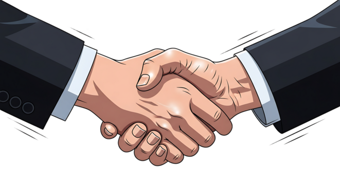 A close up illustration of two business people shaking hands in front of a black background image art on transparent background