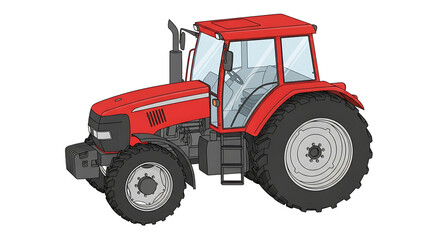 Obraz premium A red tractor with large tires and a cabin isolated on a black background in a cartoon style image on transparent background