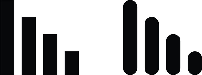 Signal Icon Set – Black Communication Bars, Mobile Network Strength, Wireless Connectivity Vector Illustration. Background is Transparent.