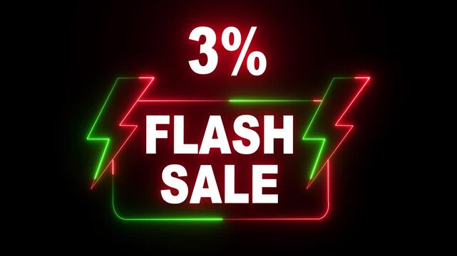 3% Flash sale shopping neon sign light glowing banner background. Text flash sale by neon sign board. flash sale banner with neon light effect. Perfect for online promotions, marketing campaigns. - Powered by Adobe